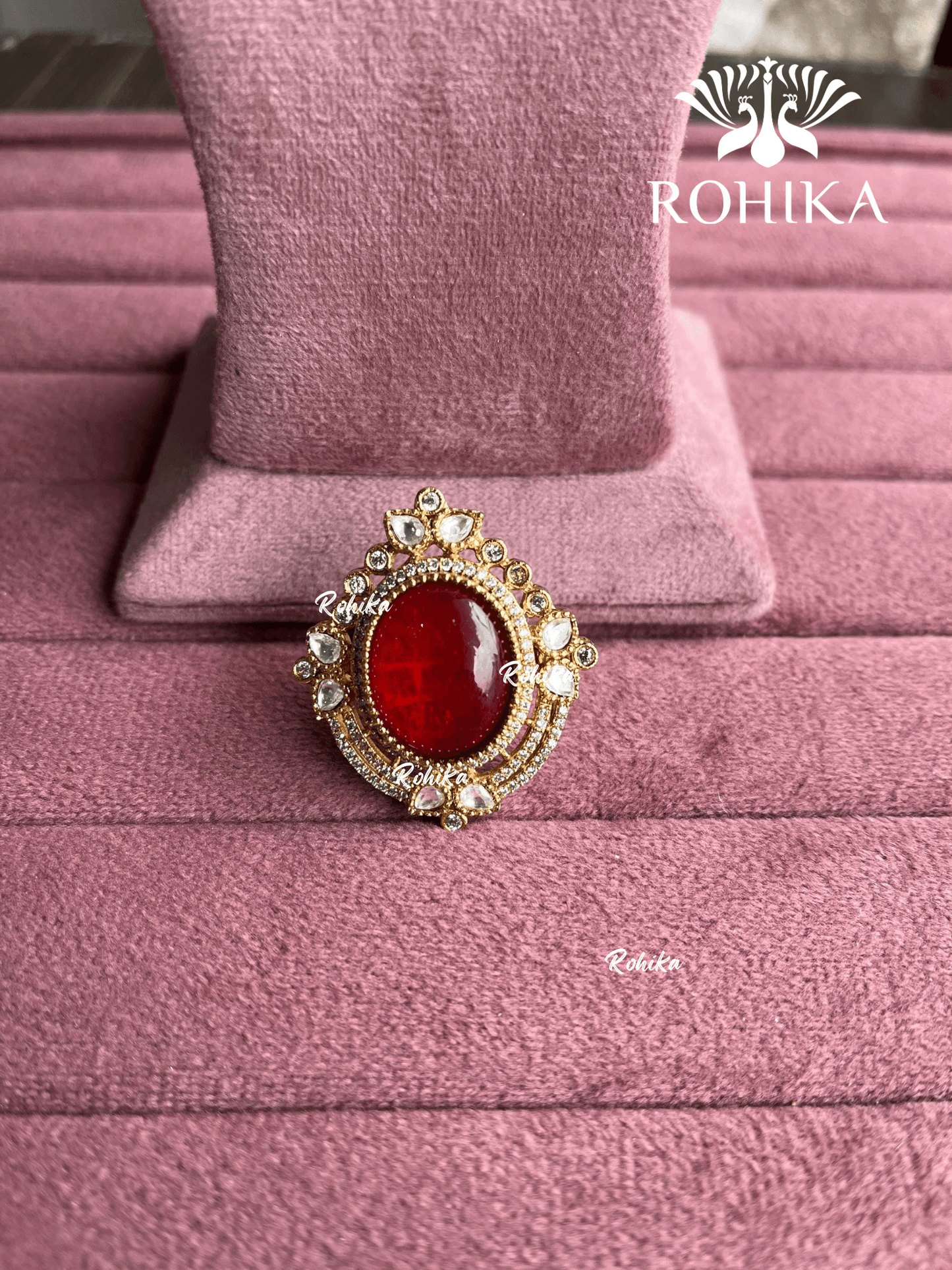 Angana polki kundan ring (SG-105) - Red - Rohika Store
