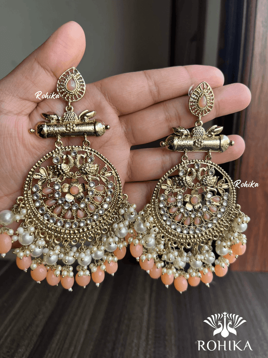 Arka chandbali earrings - Peach - Rohika Store