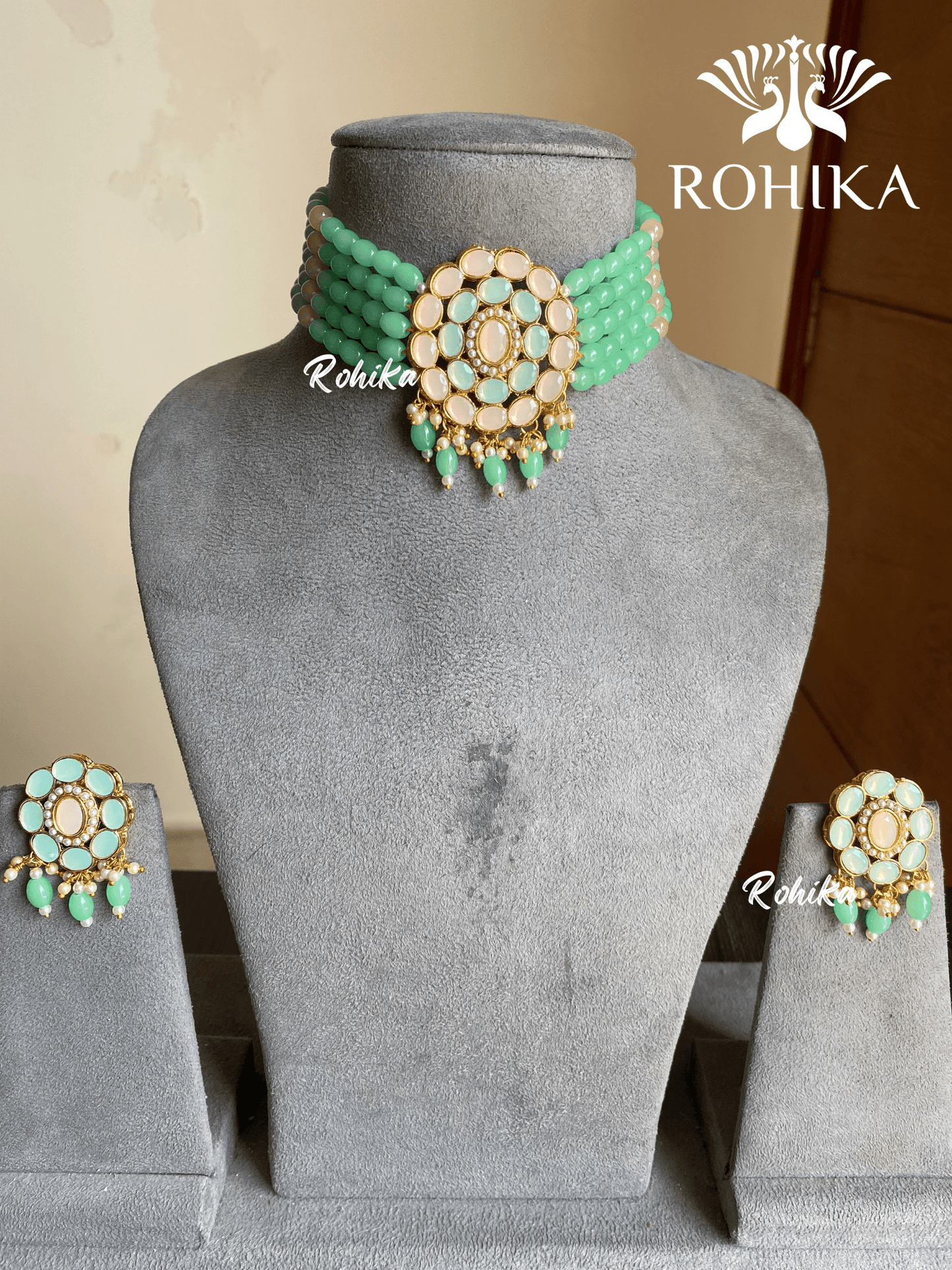 Roshni choker set - Mint Green - Rohika Store