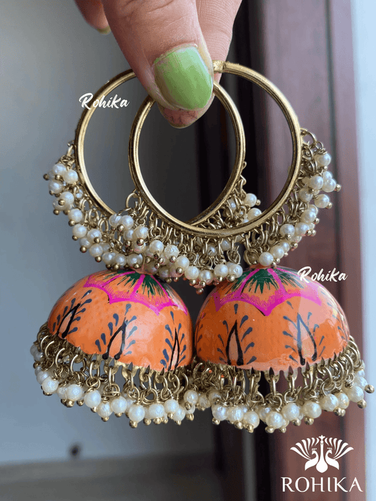 Muskan jhumka bali earrings - Orange - Rohika Store