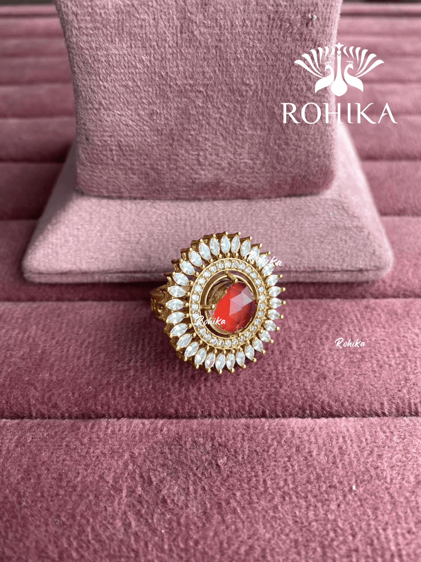 Angana polki kundan ring (SG-121) - Red - Rohika Store