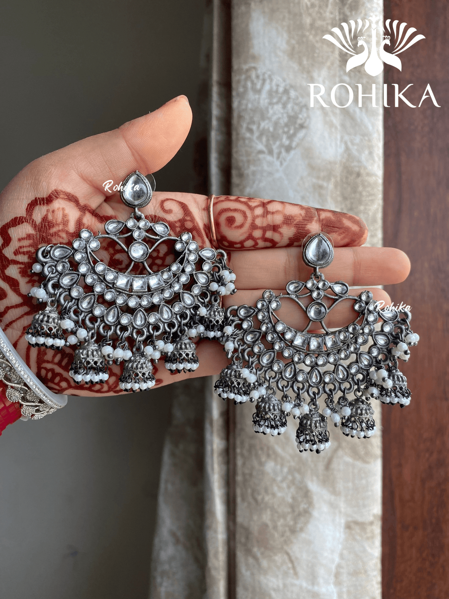 Shyamli oxidized jhumka earrings (011) - White - Rohika Store