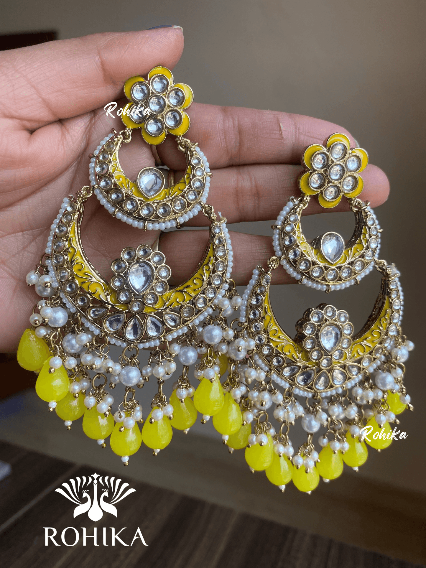 Sami meenakari earrings - Yellow - Rohika Store