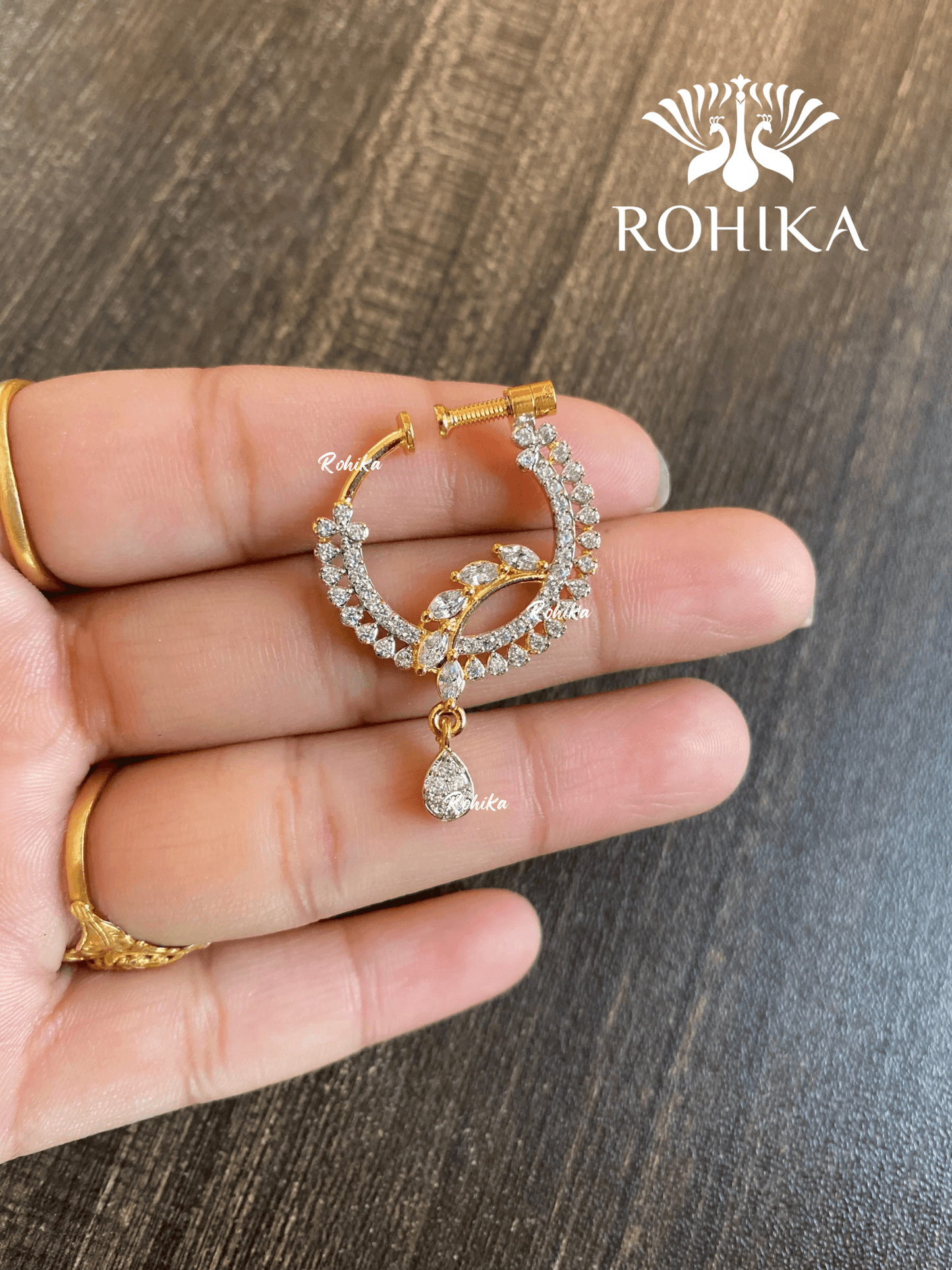 Riya AD stone Nath (032) - Golden - Rohika Store