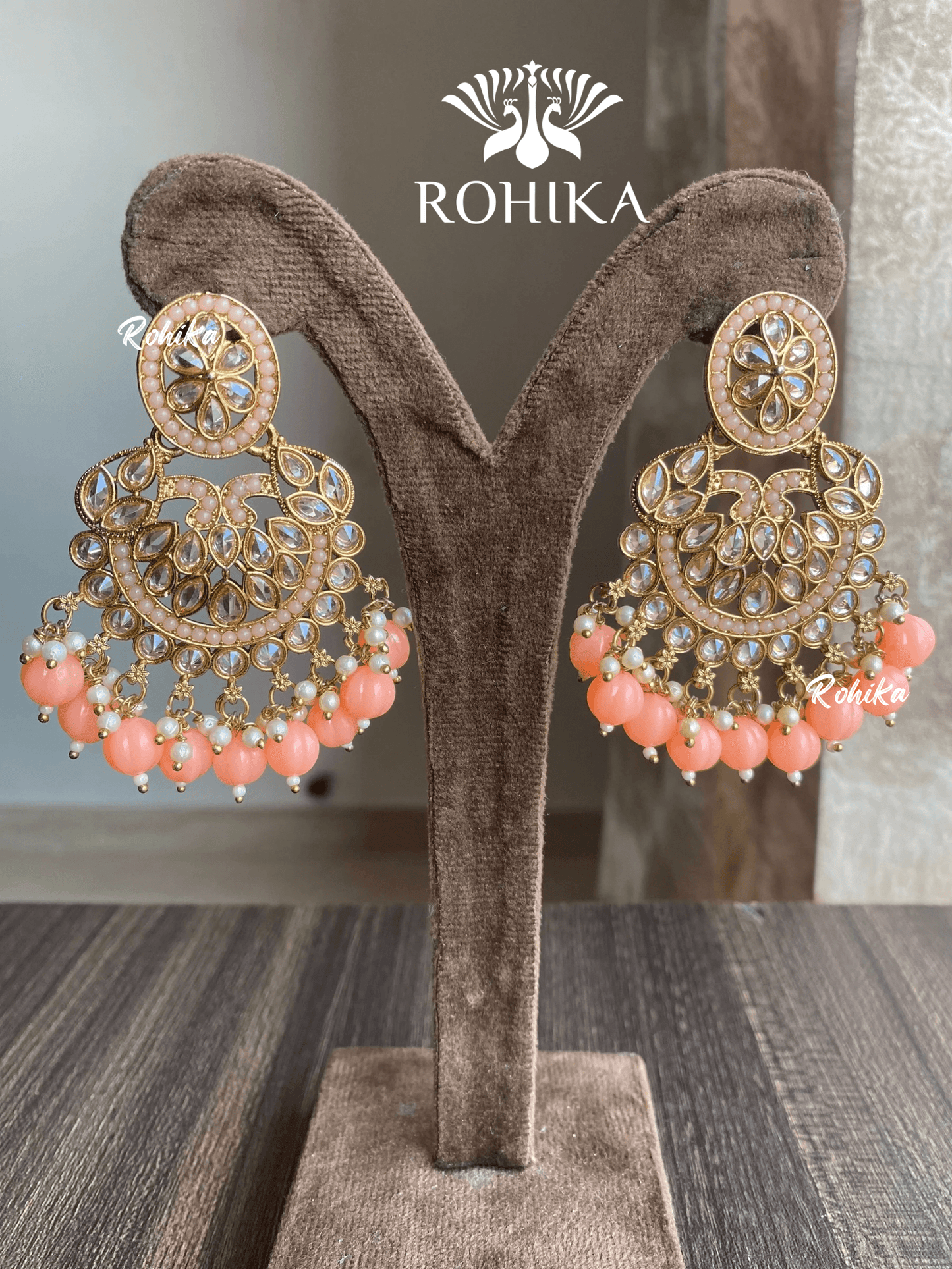 Kanika polki earrings - Peach - Rohika Store
