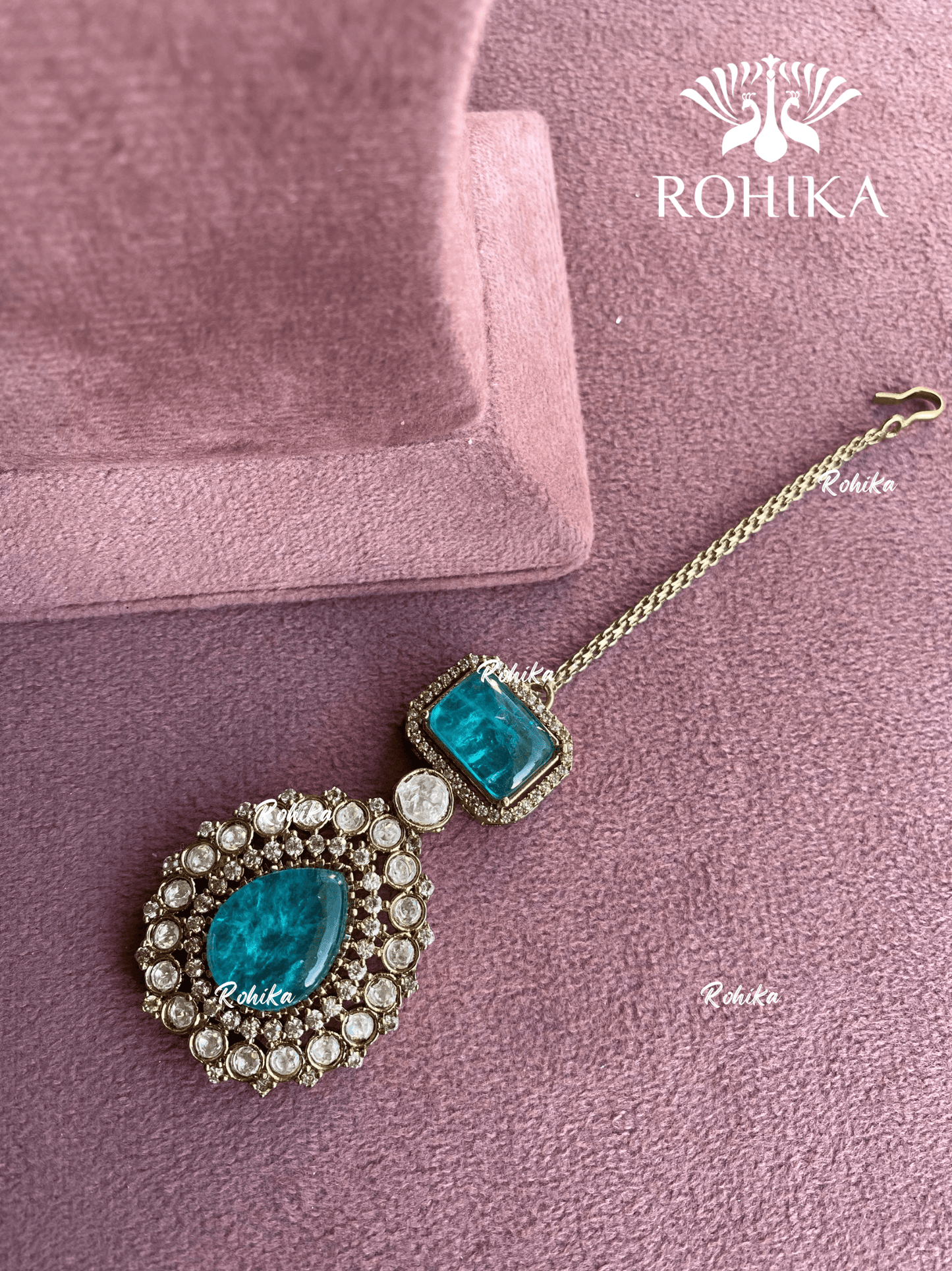 Lina doublet stone maangtikka - Mint Green - Rohika Store