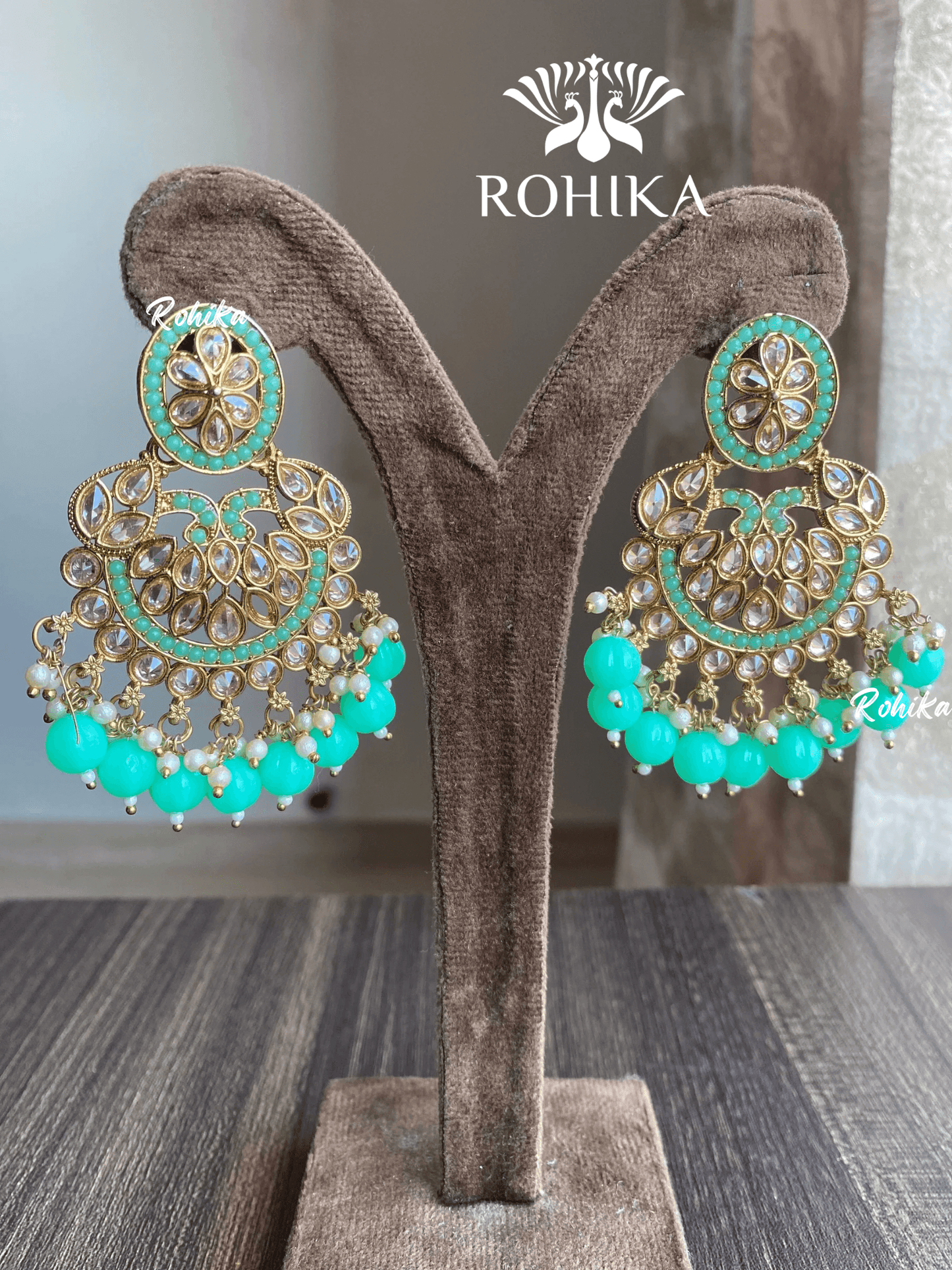 Kanika polki earrings - Mint green - Rohika Store