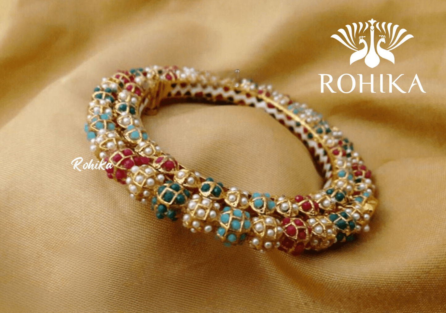 Navya jadau bangles (Single) -Multi colour - Rohika Store
