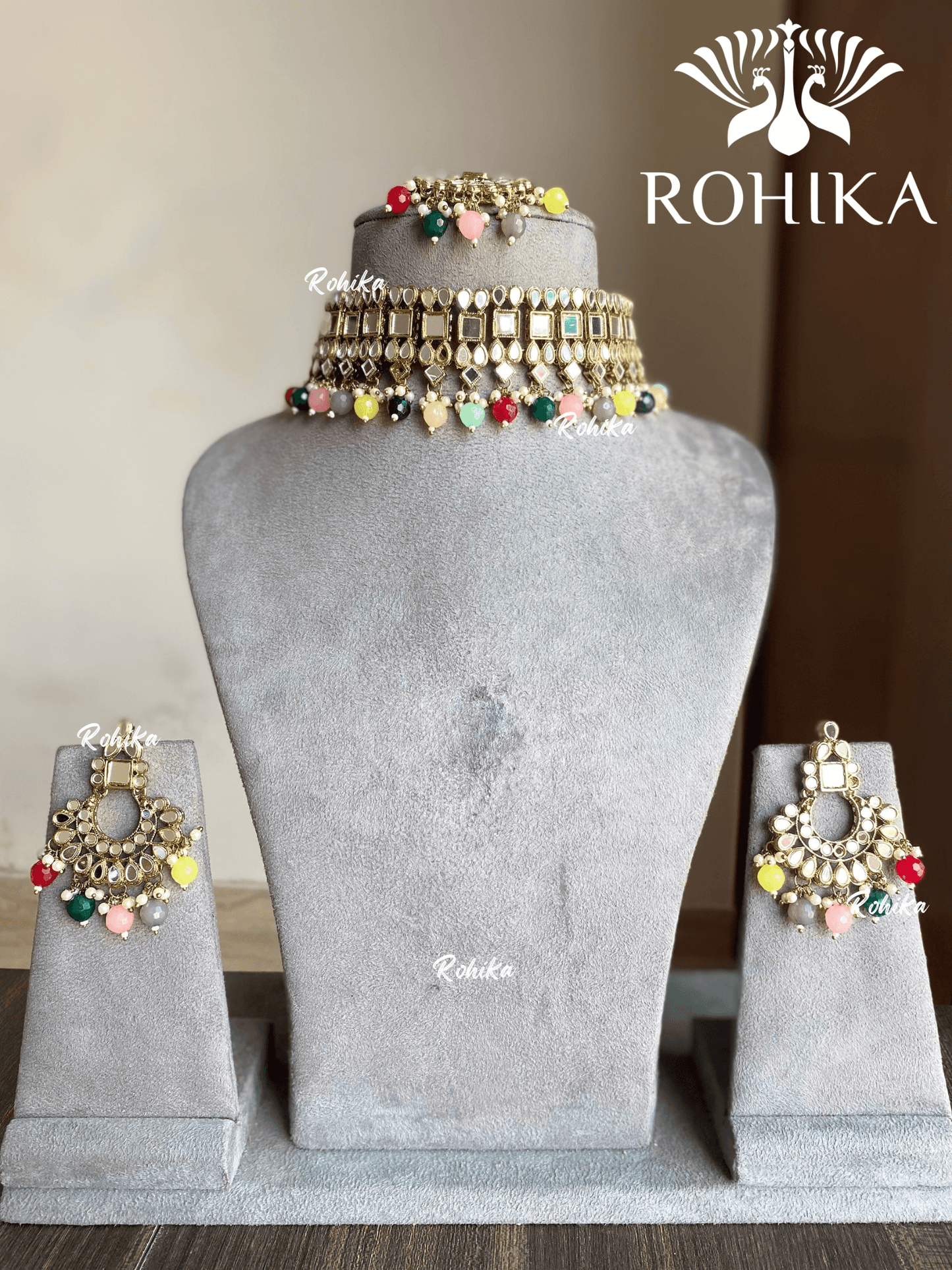 Saman mirror choker set - Multi colour - Rohika Store