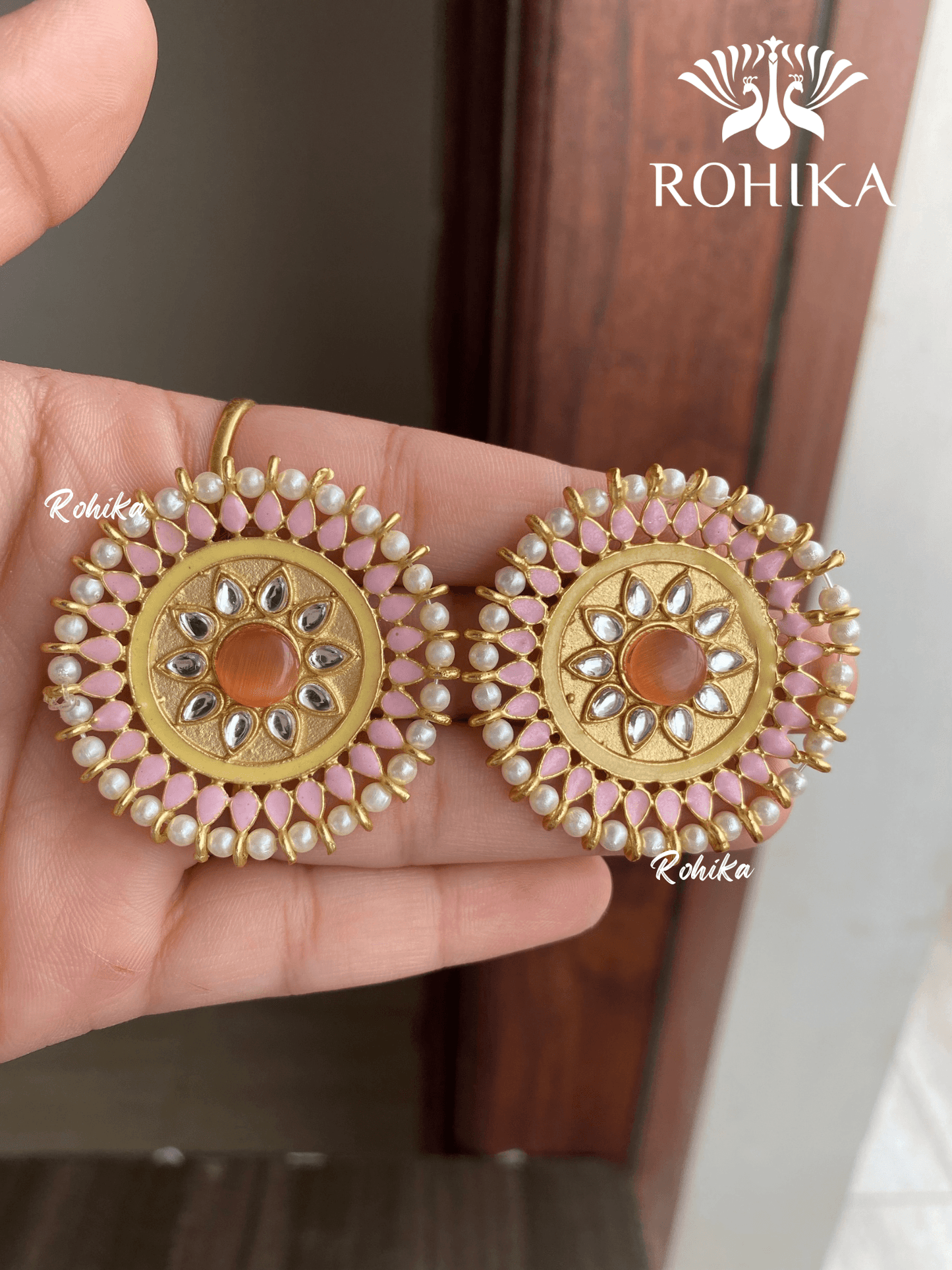 Zooni kundan studs - Light pink - Rohika Store