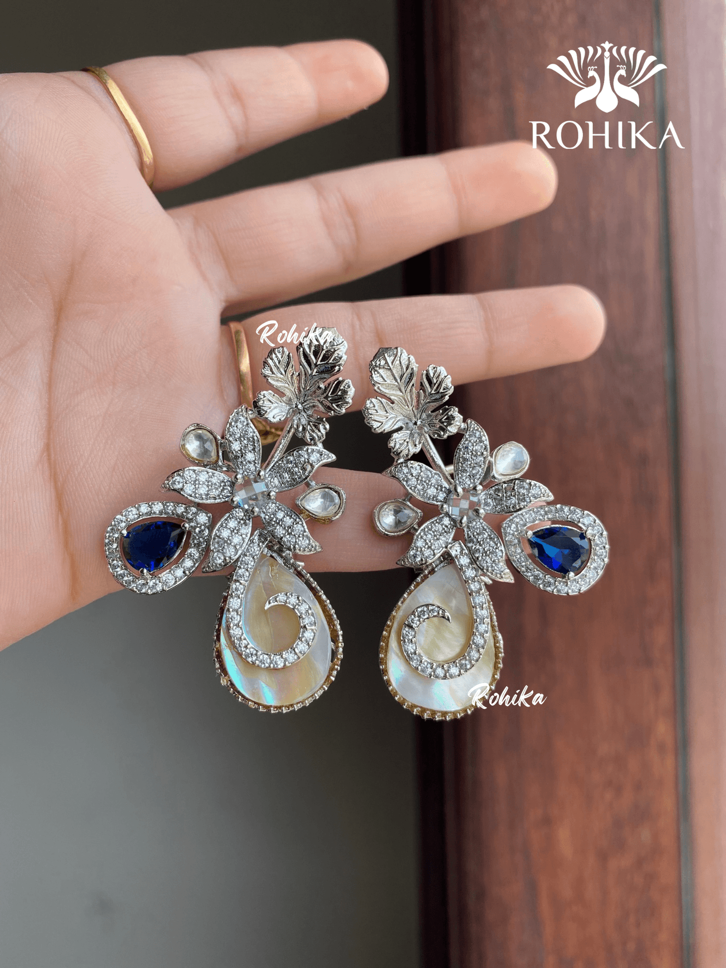 Manas designer earrings - Blue - Rohika Store