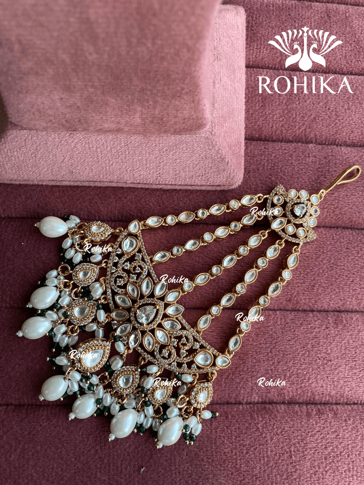 Bandini polki kundan passa /jhoomer (009) - White & green - Rohika Store