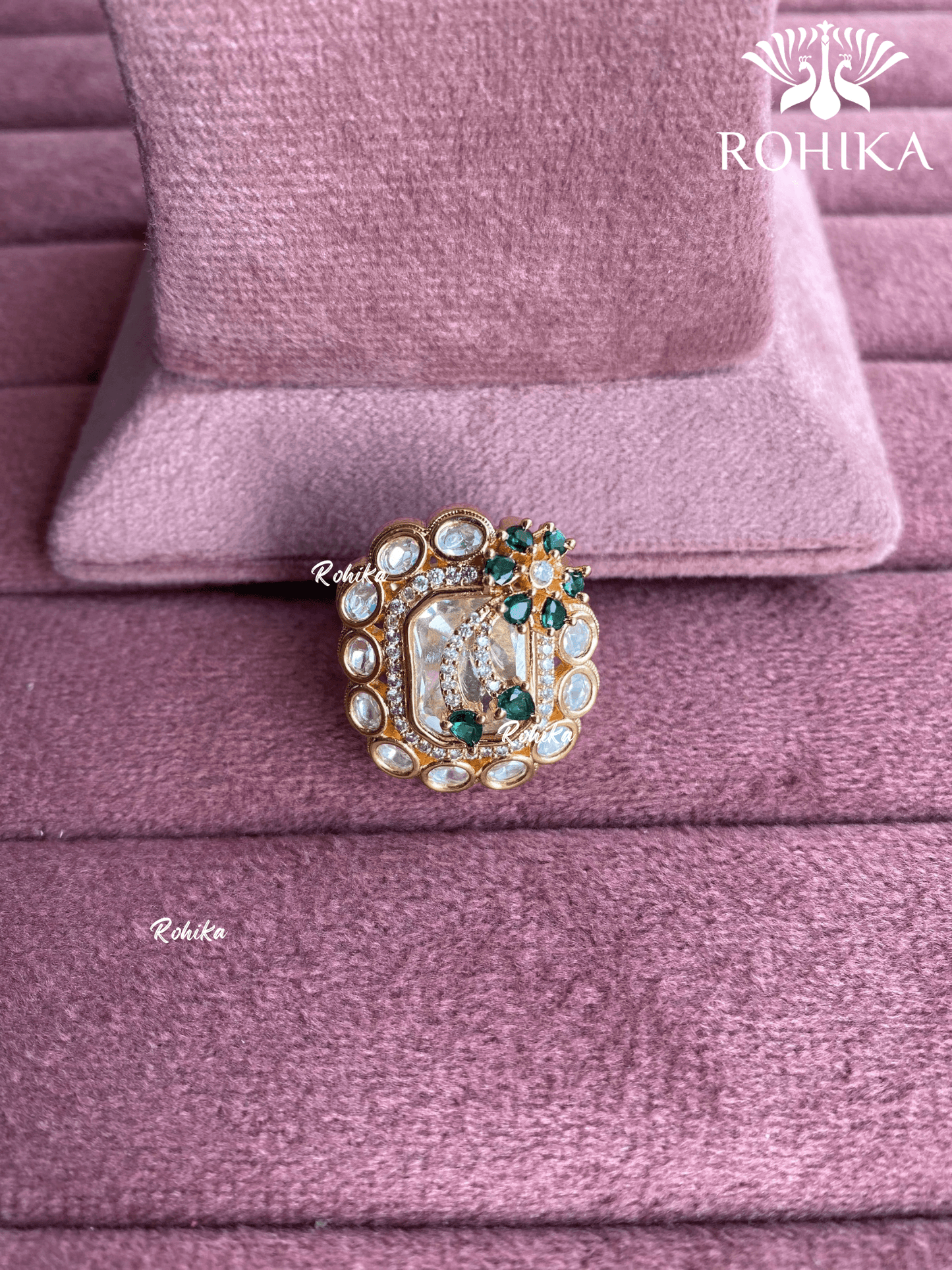 Angana polki kundan ring (SG-086) - Green - Rohika Store