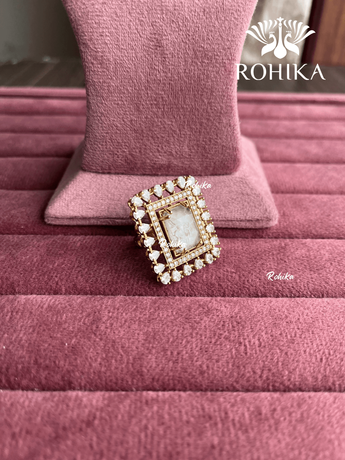Angana polki kundan ring (SG-126) - White - Rohika Store