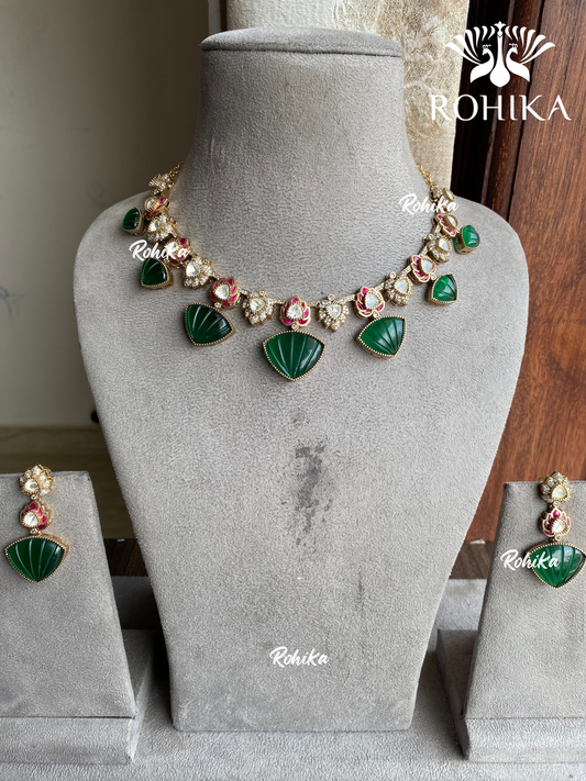 Manira moisanite necklace set - Green - Rohika store