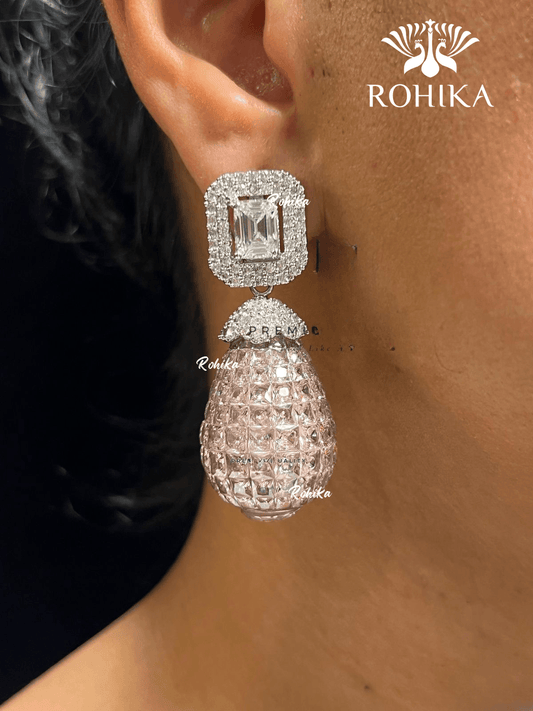 American diamond earrings (ADE -004) - Baby pink - Rohika Store