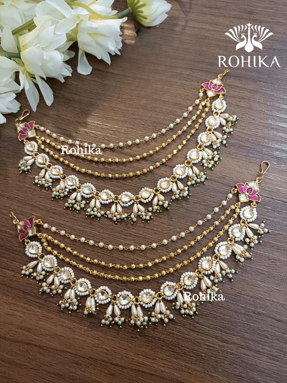 Pachhi kundan earchains - Multi colour - Rohika Store