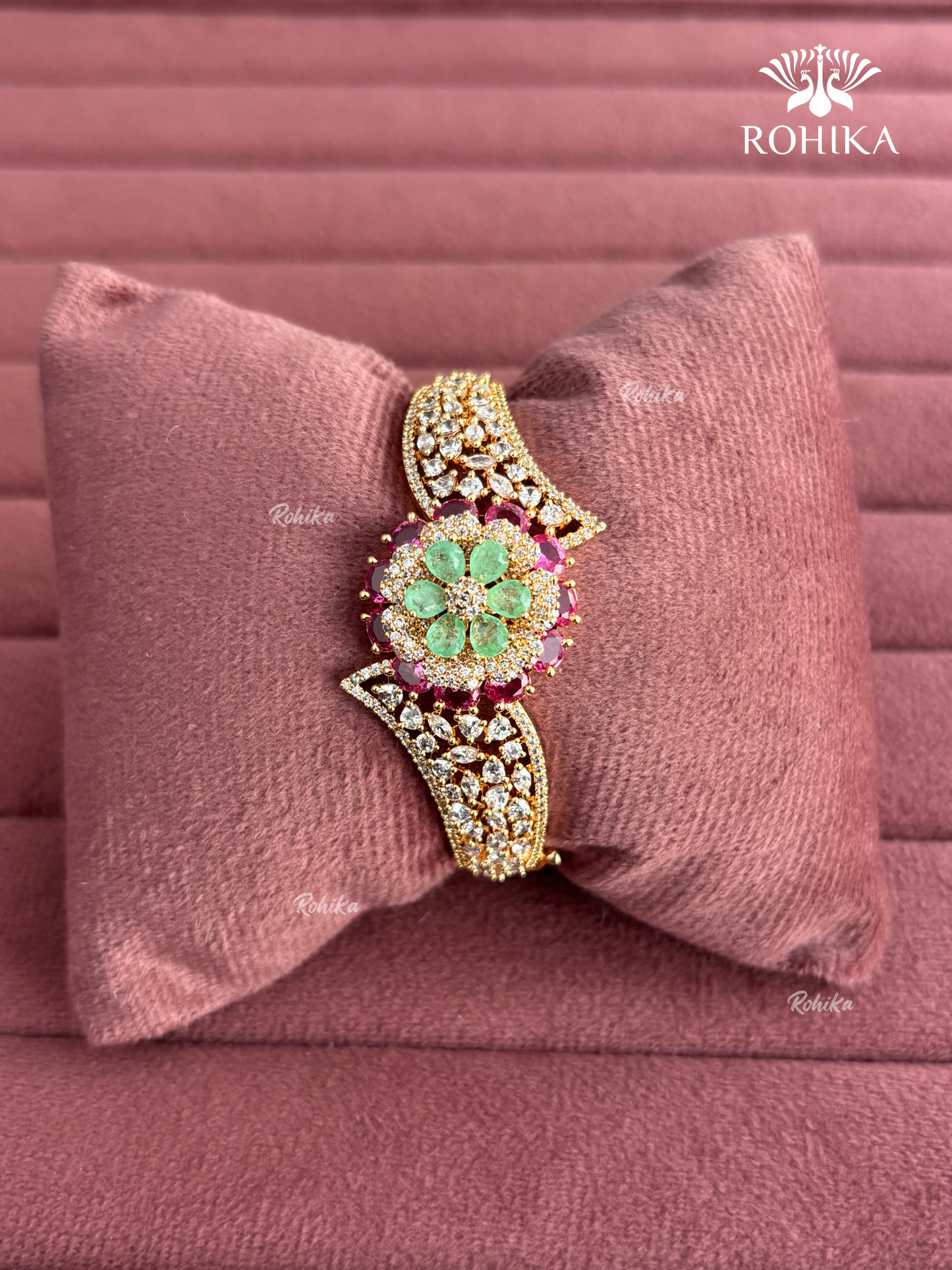 Camila American Diamond Bracelet/Kada (MB-0110) - Pink And Mint Green
