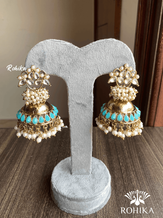 Isha jhumka earrings - Sky Blue - Rohika Store
