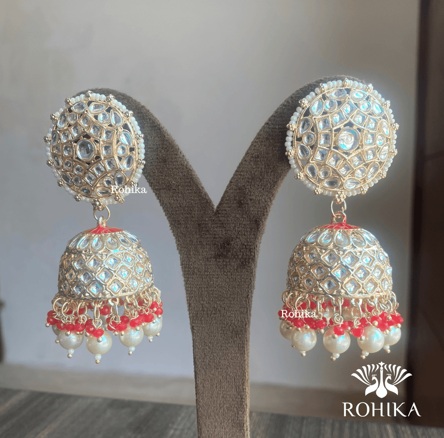 Manya jhumka earrings - Red - Rohika Store
