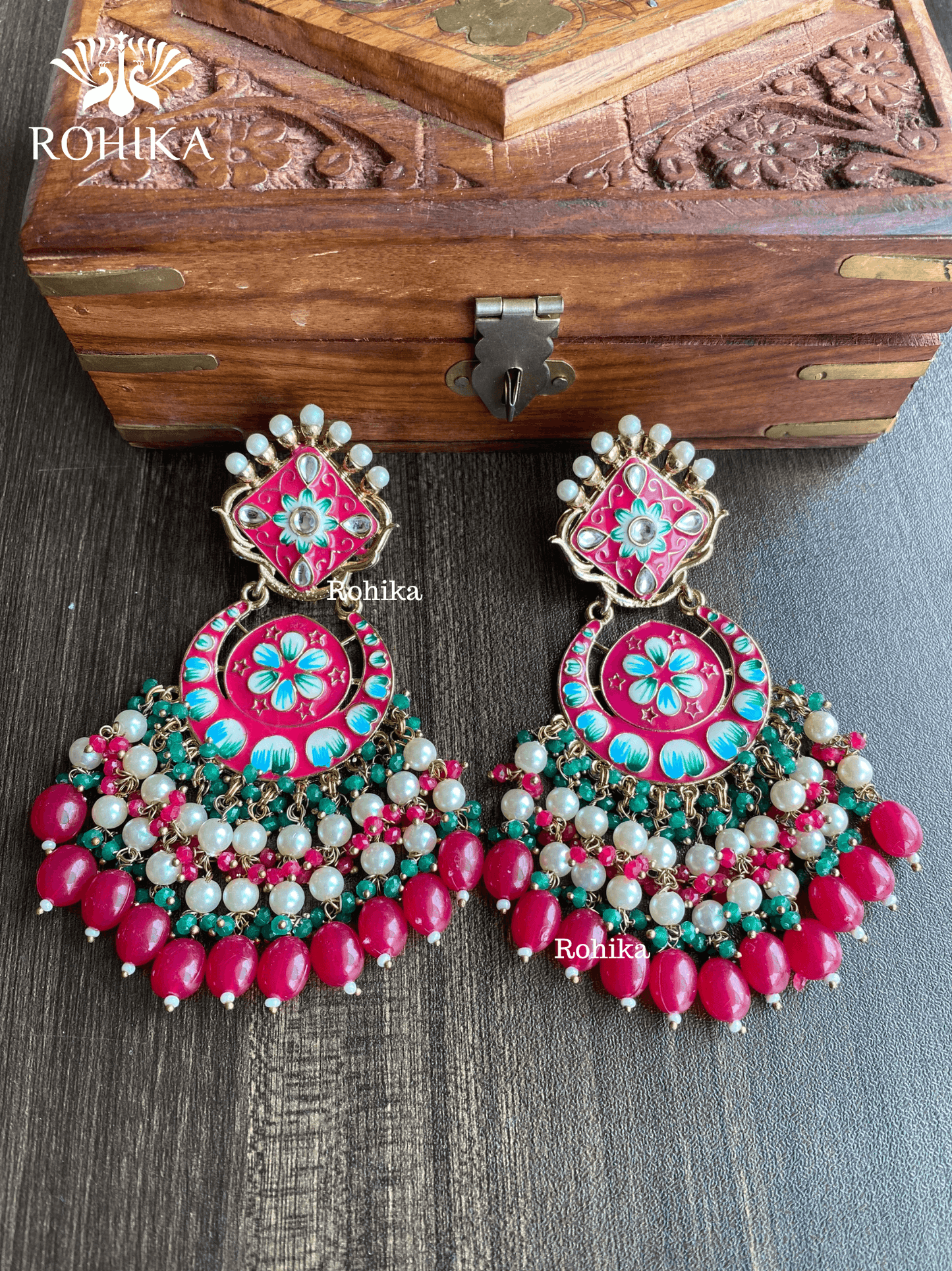 Rashmi meenakari earrings - Pink - Rohika Store