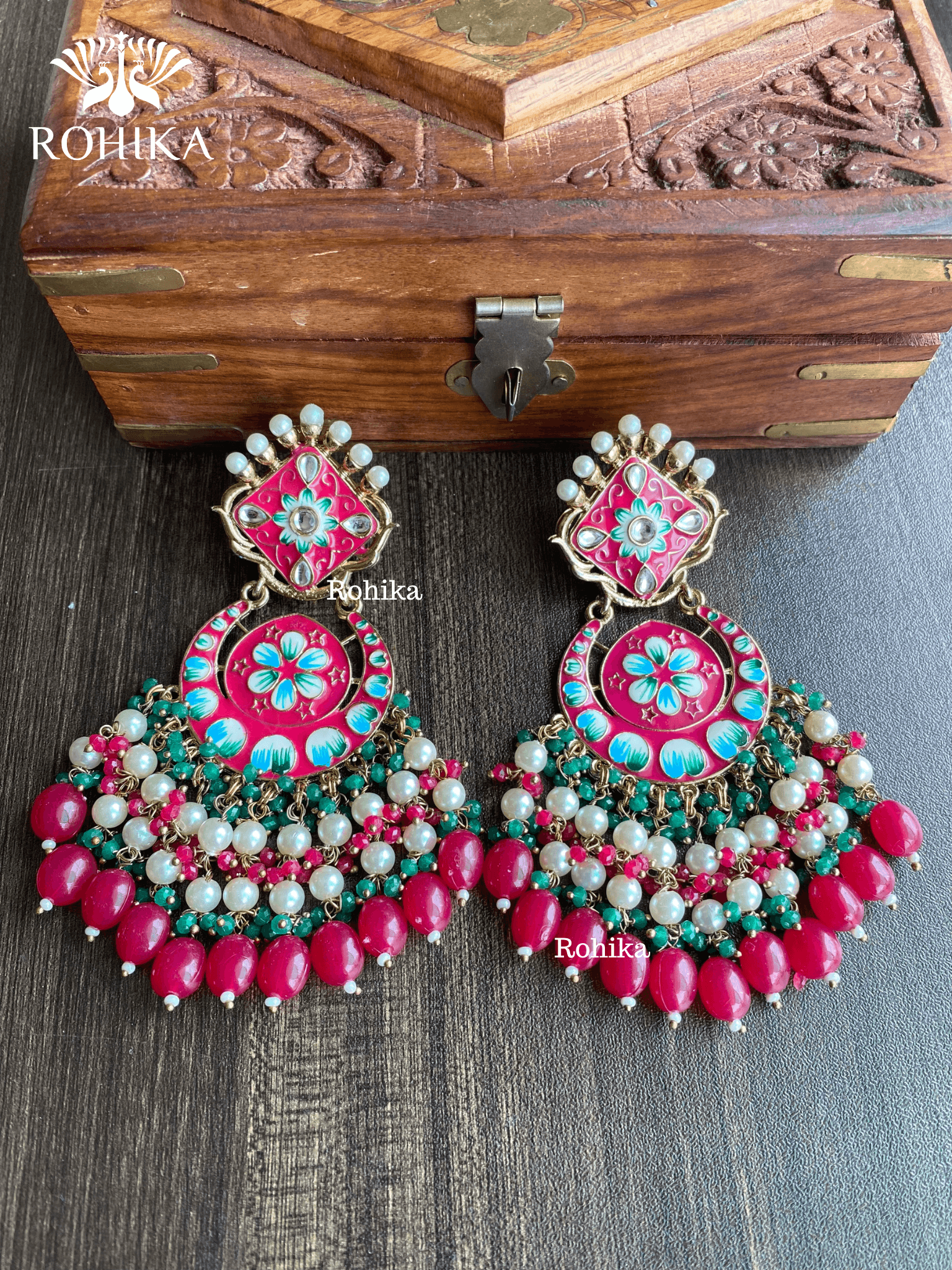 Rashmi meenakari earrings - Pink - Rohika Store