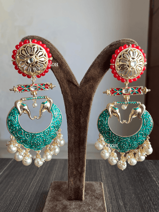Gaja meenakari earrings - Dark Green - Rohika Store