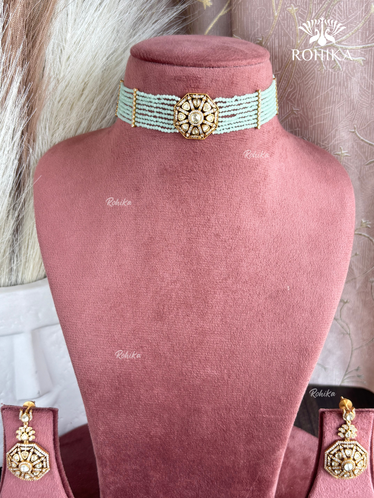 Inika Moisanite Choker Set - Mint Green