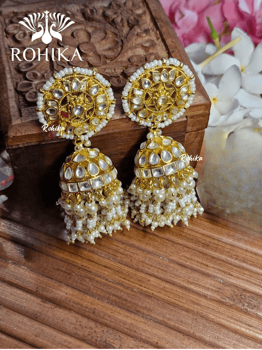 Parini pachhi kundan jhumka (PKJ007) - White - Rohika Store