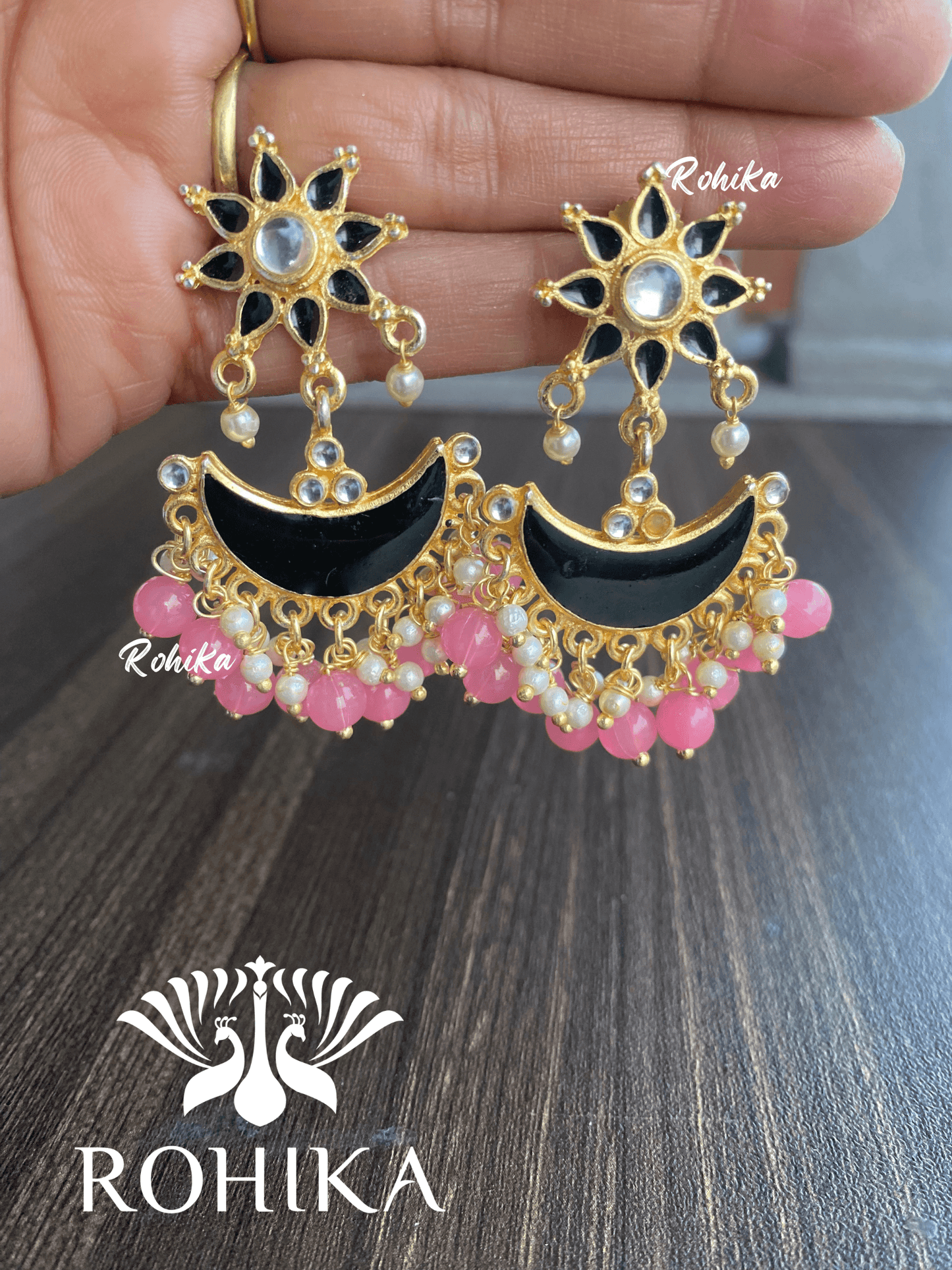 Preeti beautiful earrings-Black and pink - Rohika Store