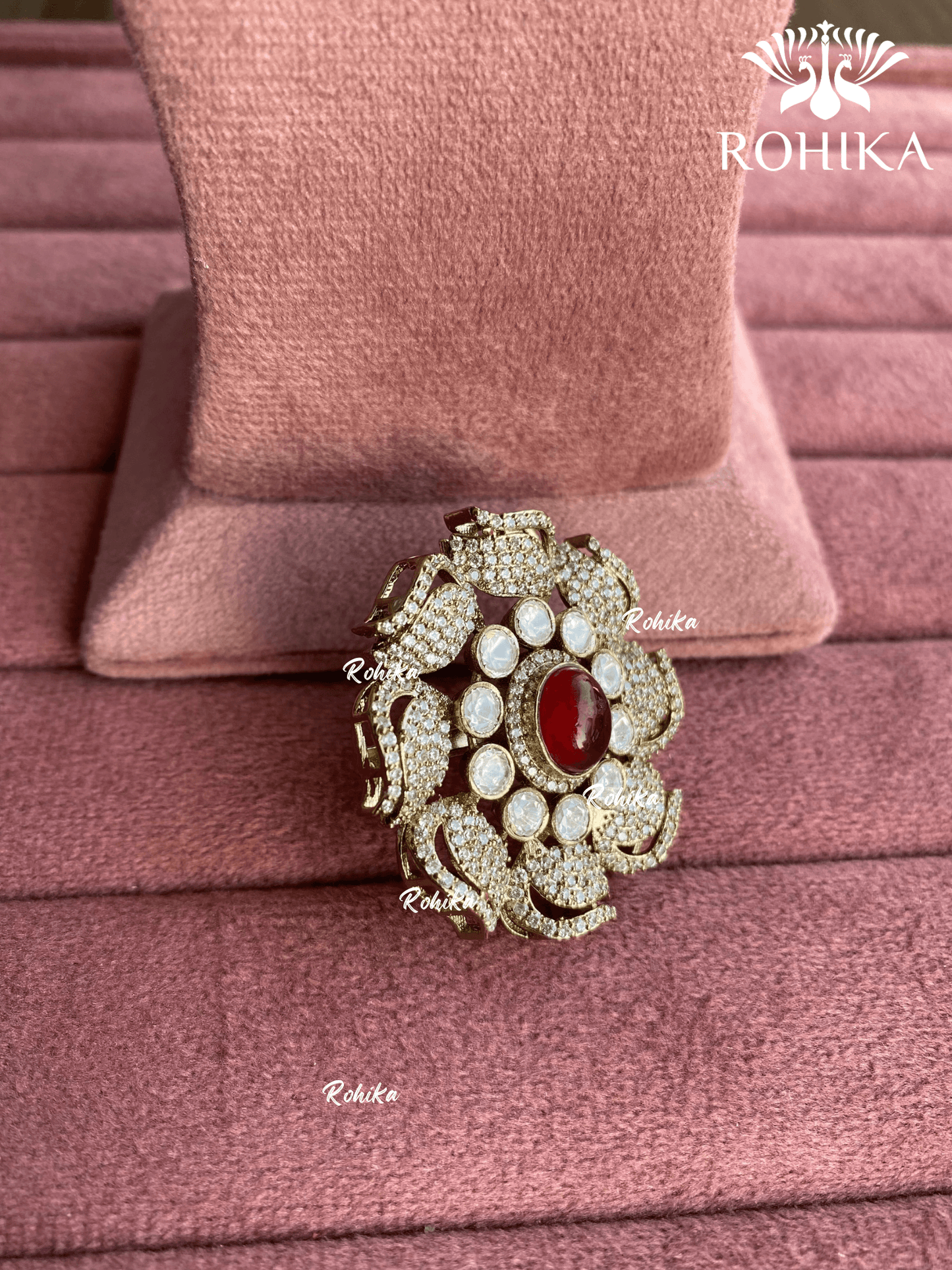Angana polki kundan ring (SG-077) - Red - Rohika Store