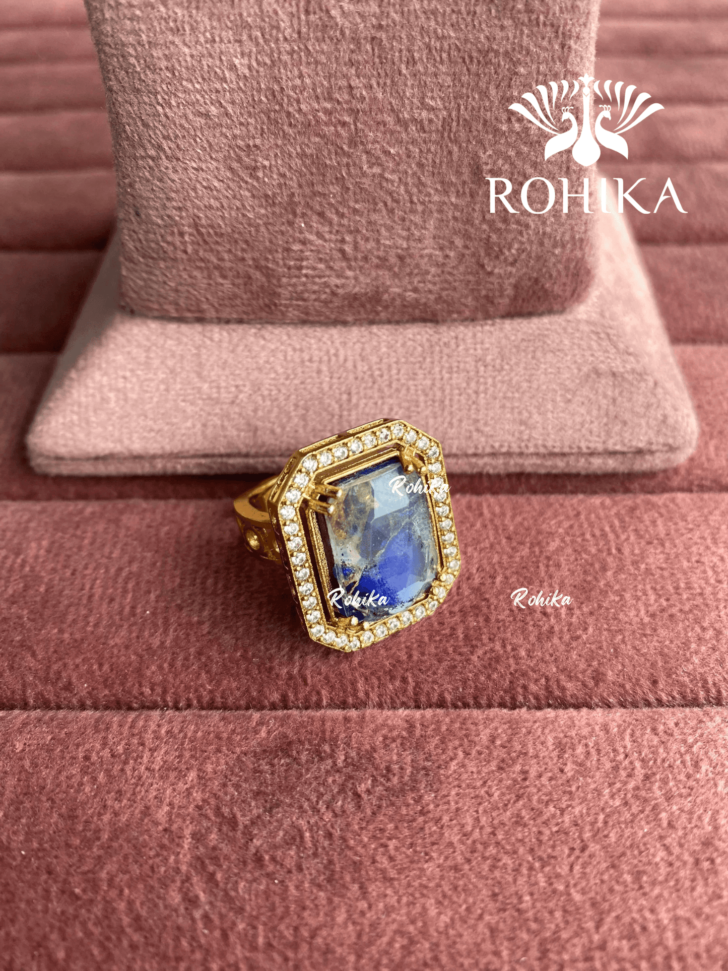Angana polki kundan ring (SG-124) - Blue - Rohika Store