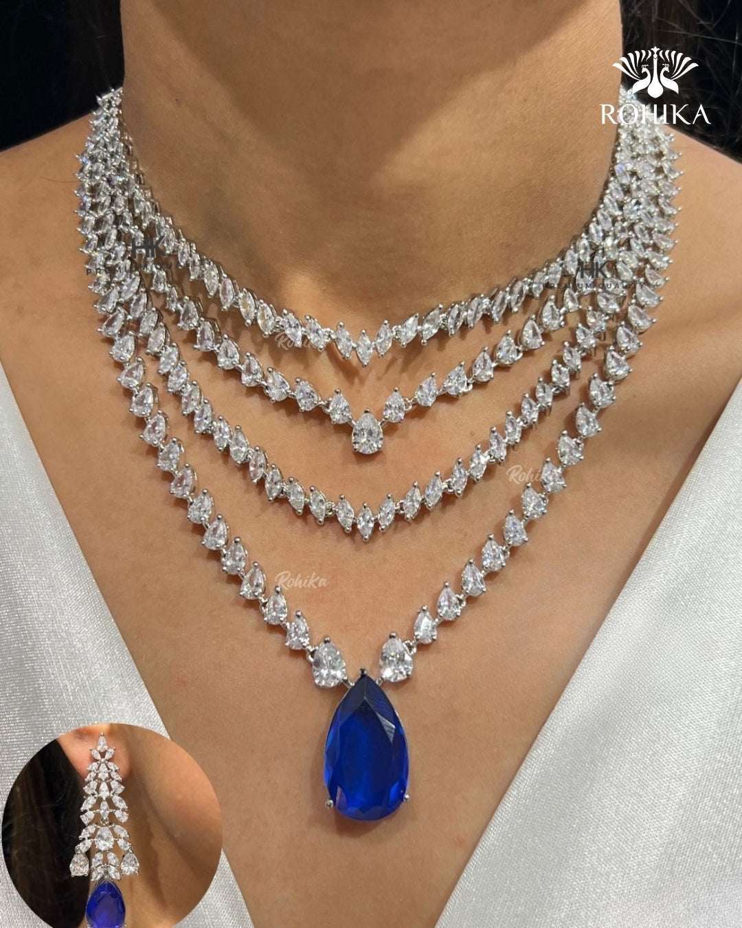 Eliana American Diamond Necklace - Navy Blue