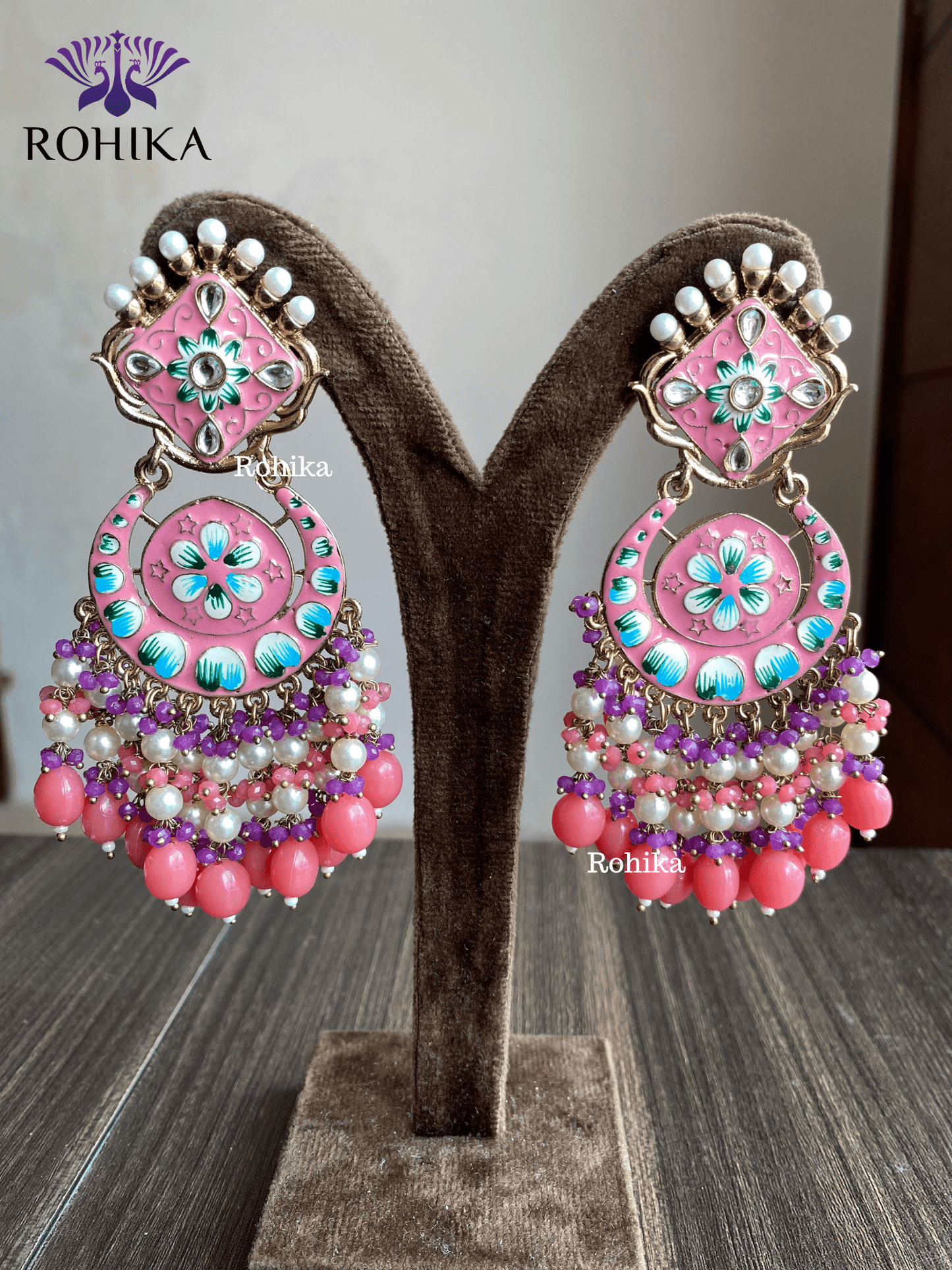 Rashmi meenakari earrings - Light Pink - Rohika Store
