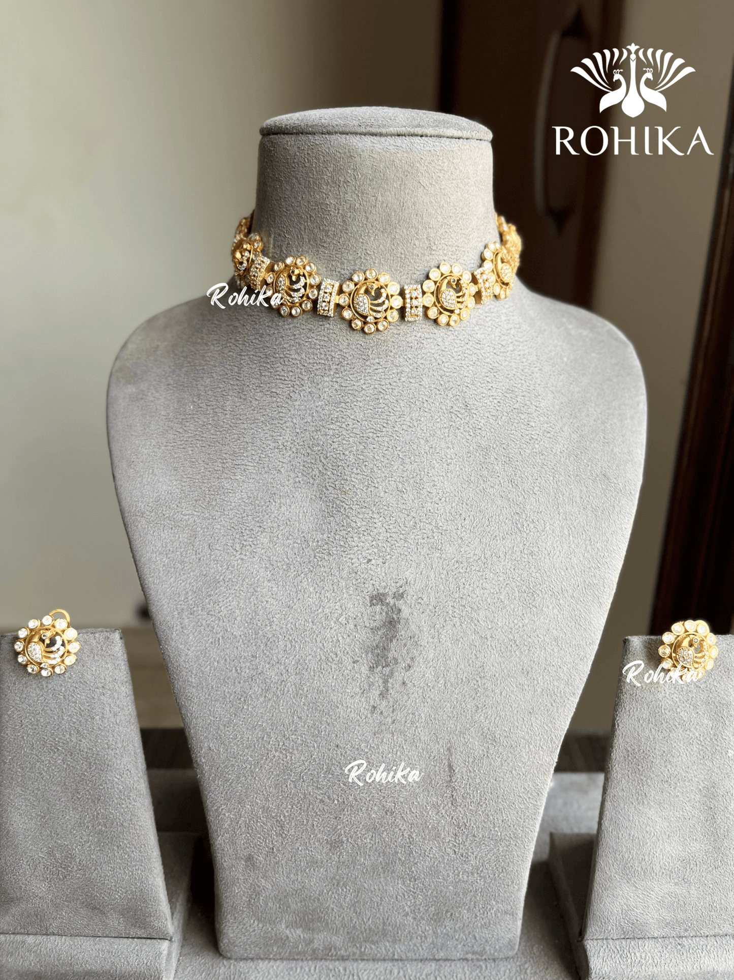 Serene goldplated moisanite necklace set - Golden - Rohika Store