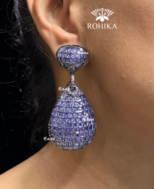 American diamond earrings (ADE -001) - Purple - Rohika Store