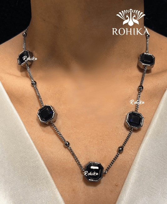 Vera american diamond necklace set - Dark blue - Rohika Store