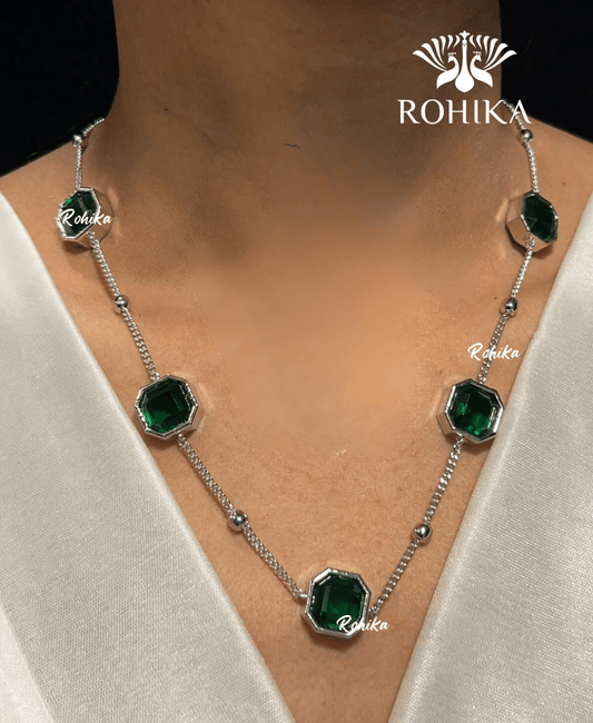 Vera american diamond necklace set - Dark green - Rohika Store