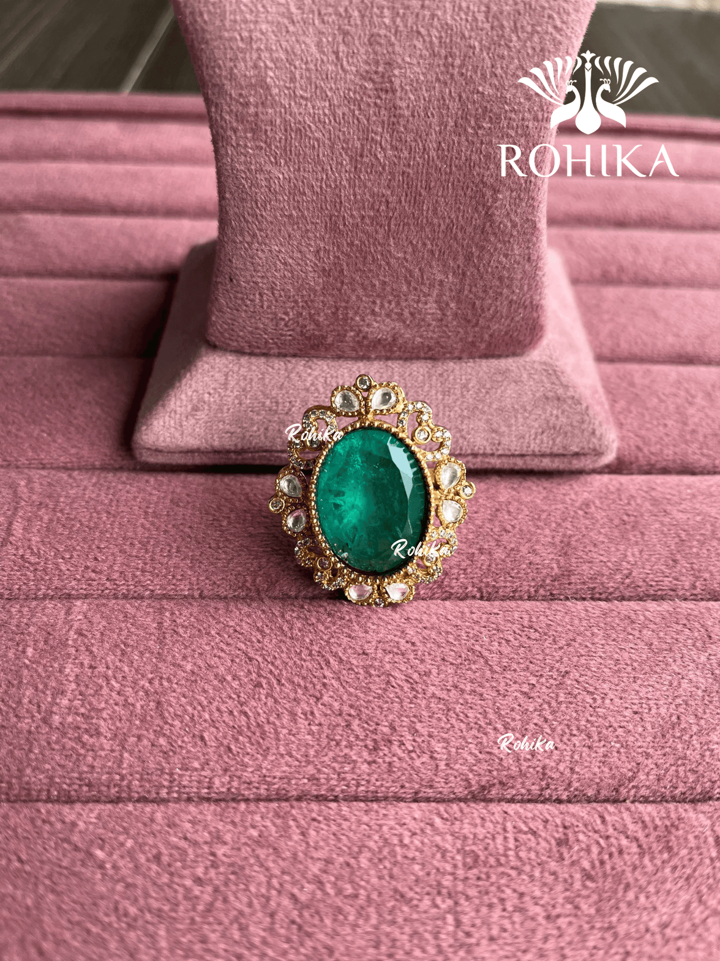 Angana polki kundan ring (SG-107) - Mint green - Rohika Store