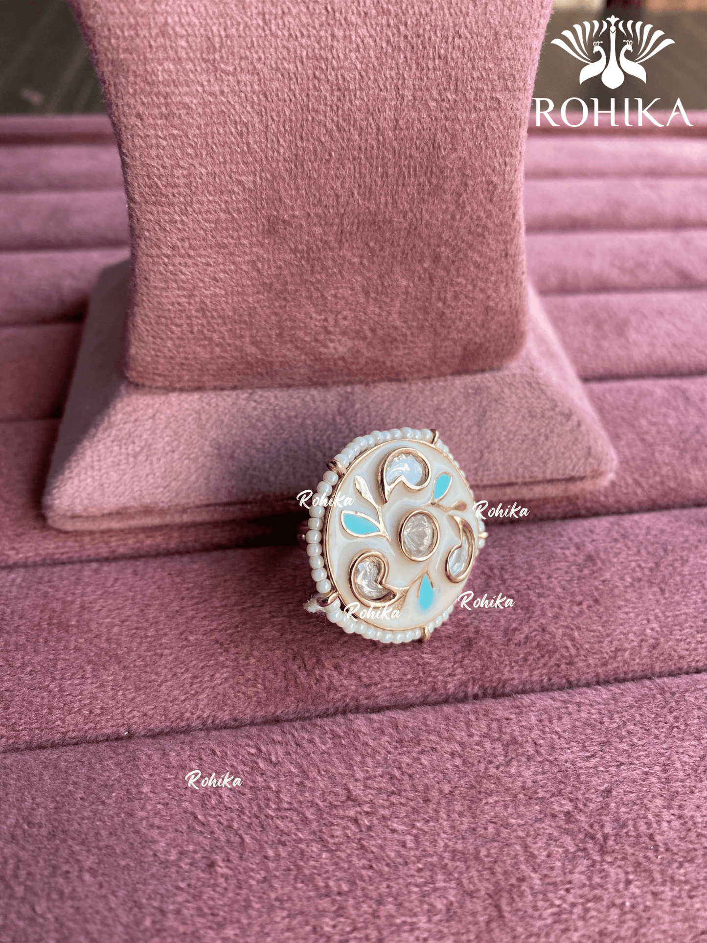 Angana polki kundan ring (SG-072) - Sky blue - Rohika Store
