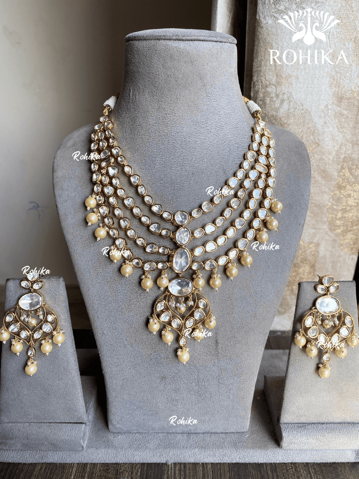 Amulya polki kundan necklace set - Golden - Rohika Store