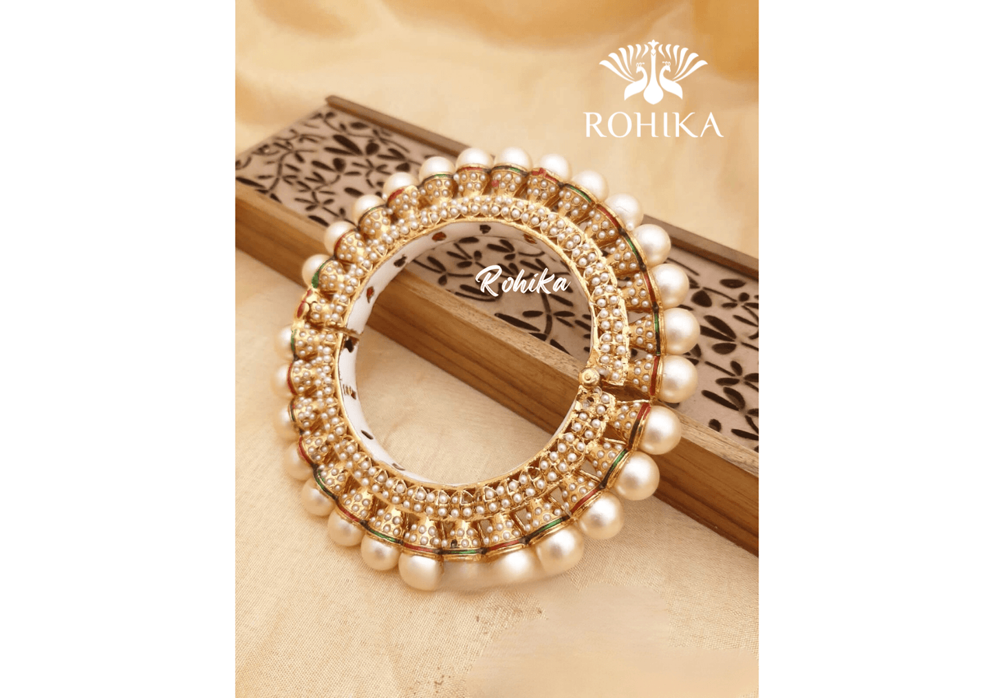 Navya jadau bangles (Single) -White - Rohika Store