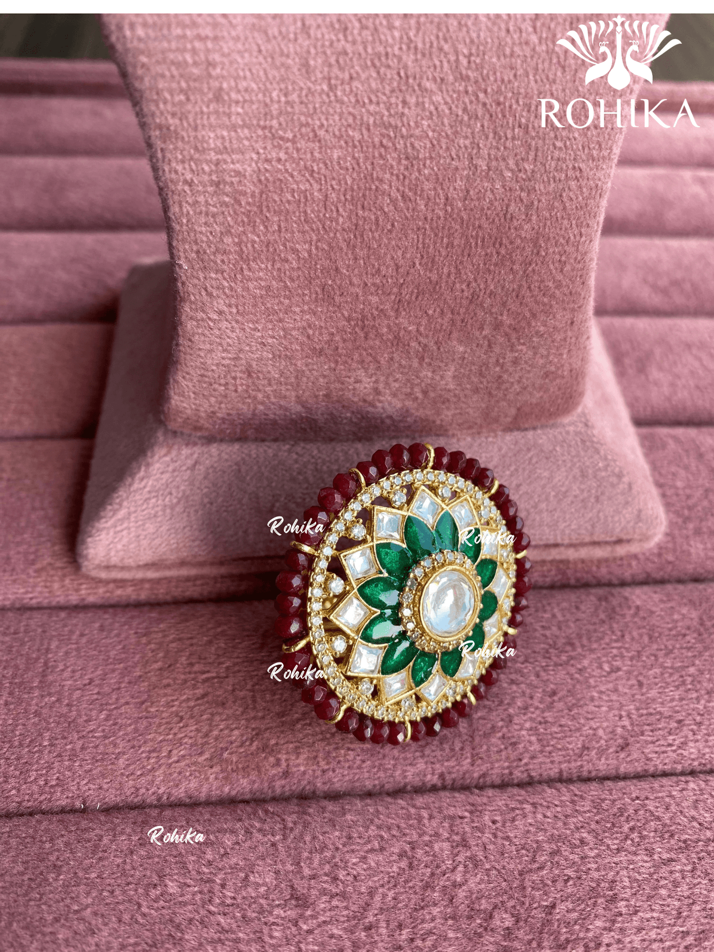 Angana polki kundan ring (SG-083) - Green - Rohika Store