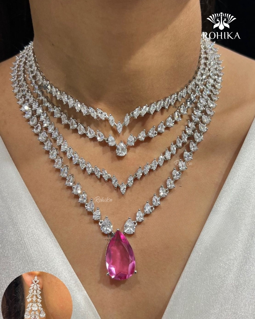Eliana American Diamond Necklace - Pink