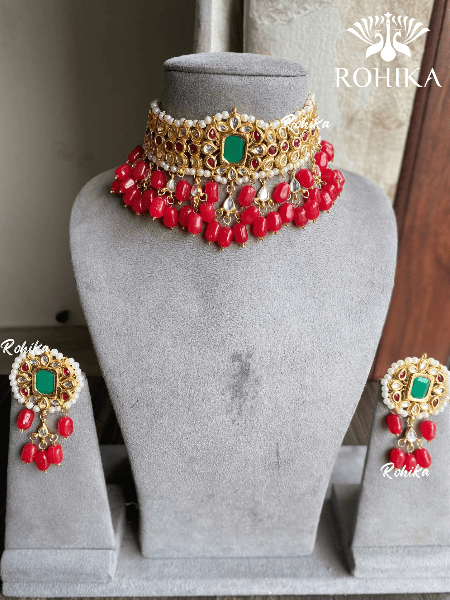 Harsha choker set - Red - Rohika Store