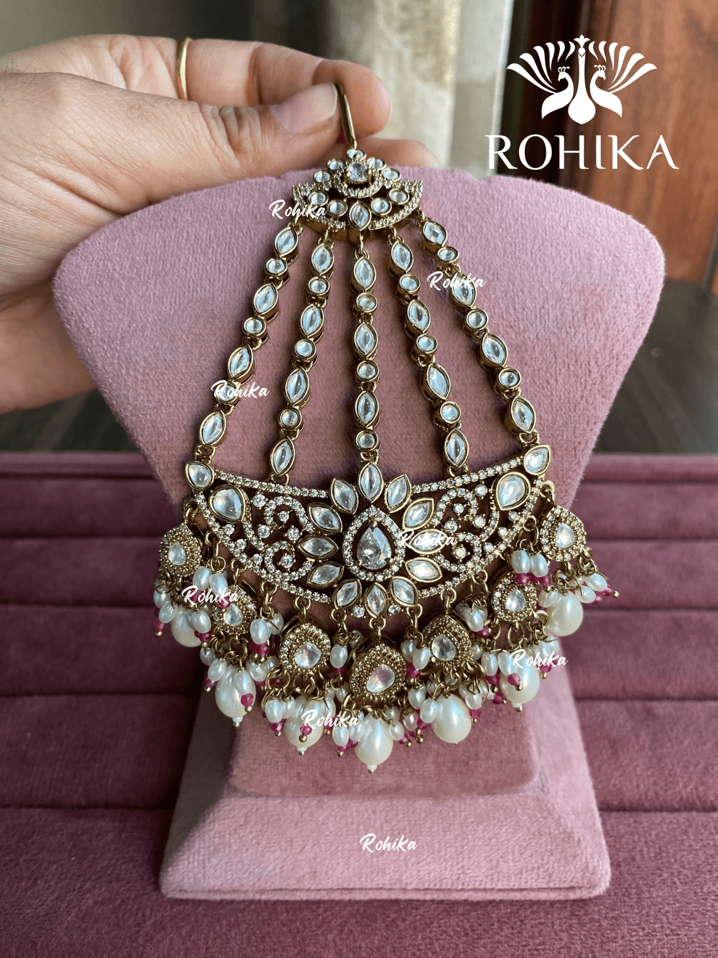 Bandini polki kundan passa /jhoomer (009) - White & pink - Rohika Store