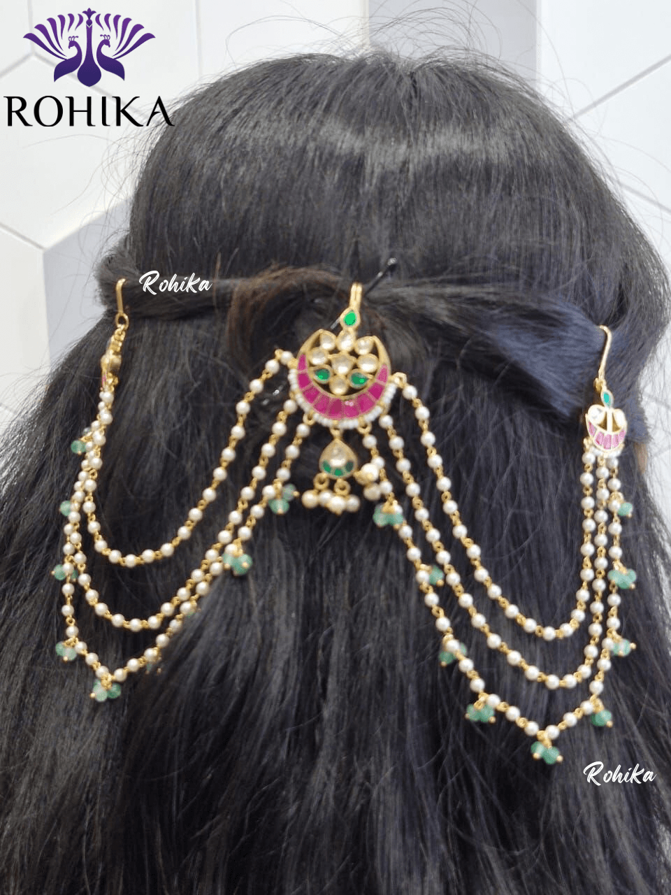 Pachhi kundan hair accessories - Multi colour - Rohika Store