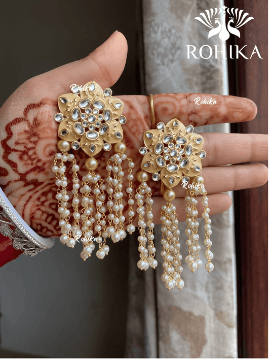 Monika kundan earrings - Peach - Rohika Store
