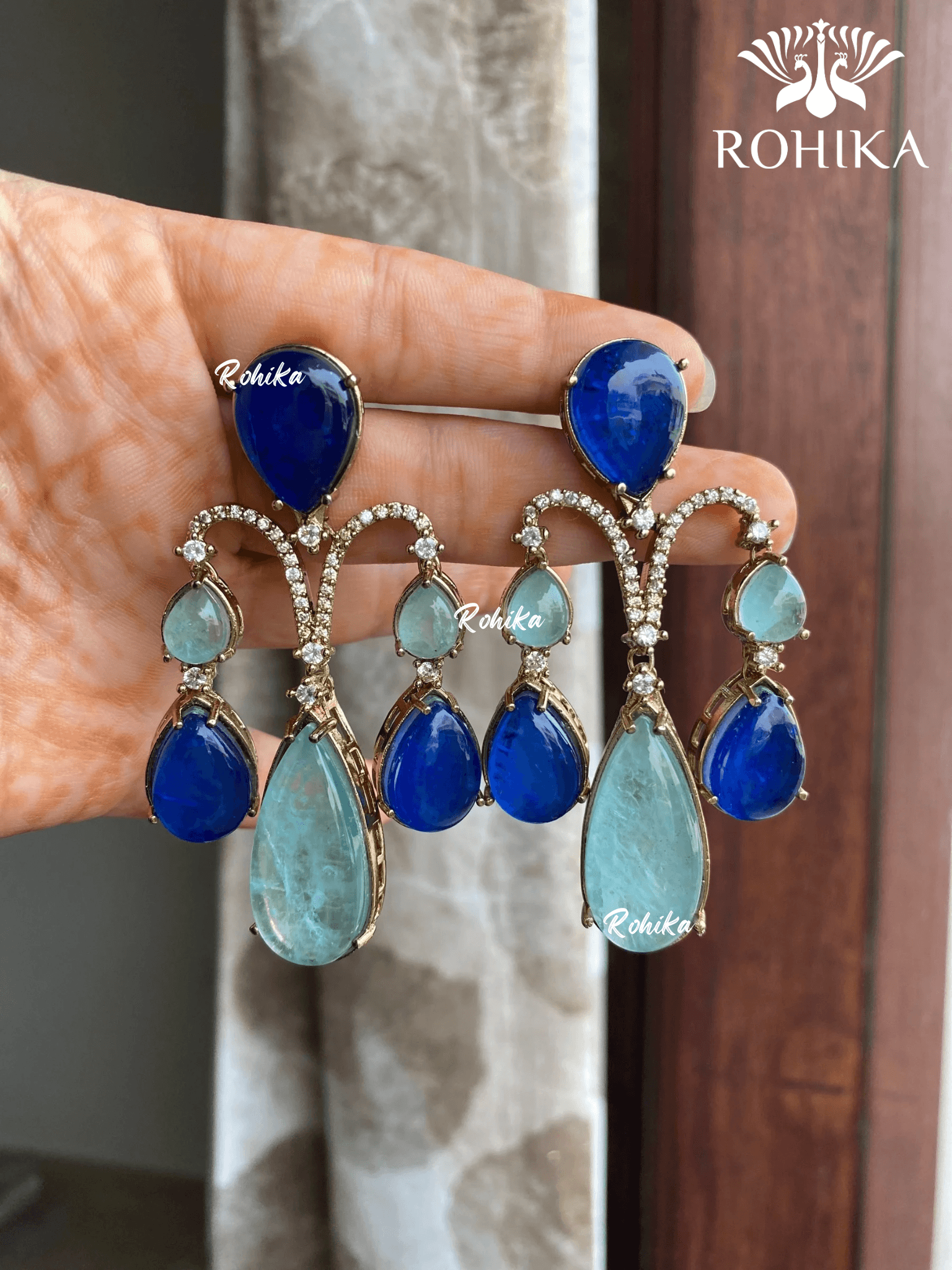Pankh doublet earrings - Blue - Rohika Store