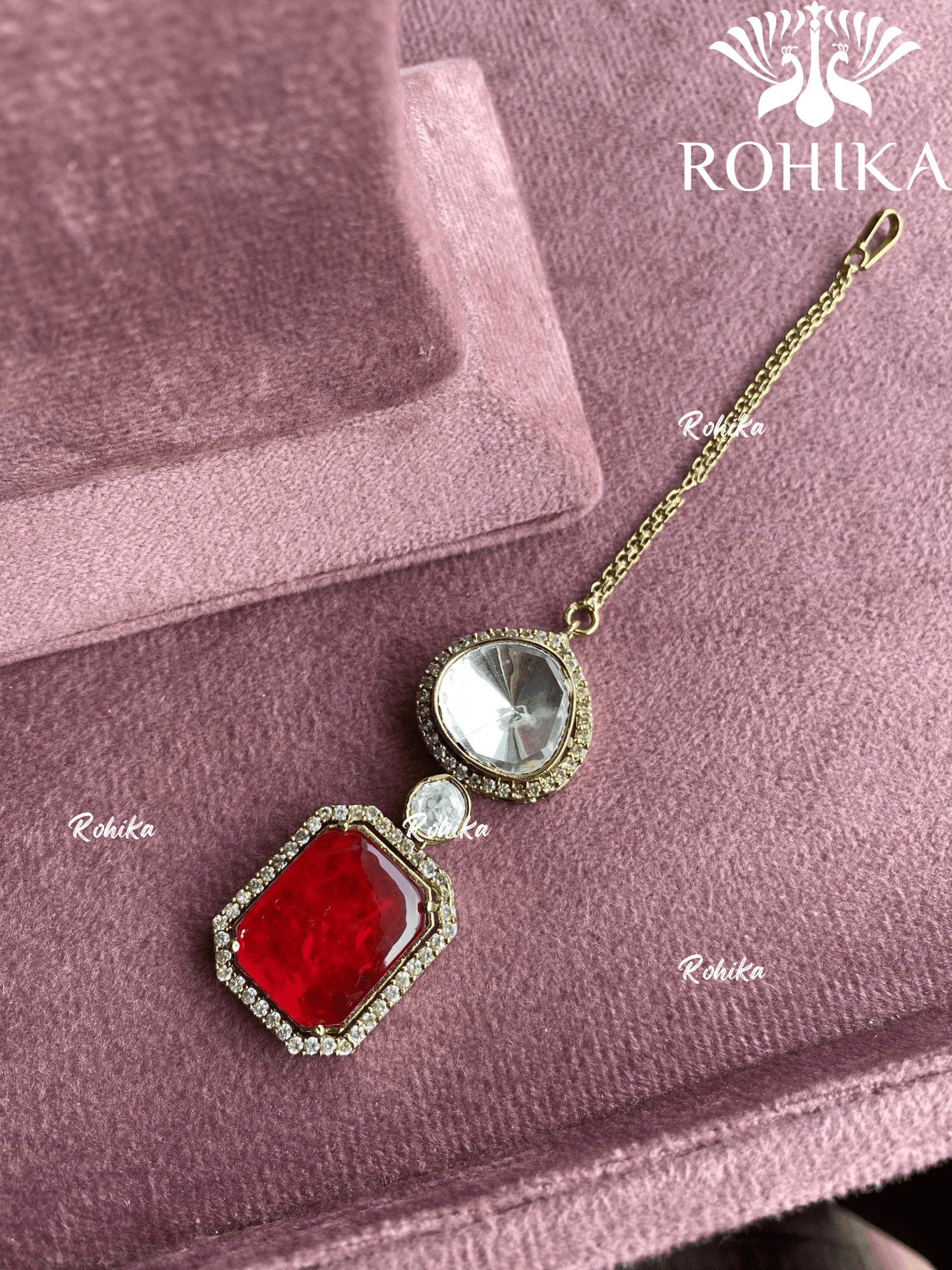 Mansi kundan maangtikka - Red - Rohika Store